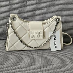 Steve Madden Cream Quilted Women's Shoulder Crossbody Chain Bag